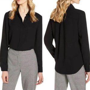 Halogen Womens Button Up Blouse Black Long Sleeve Hidden Buttons Size Medium